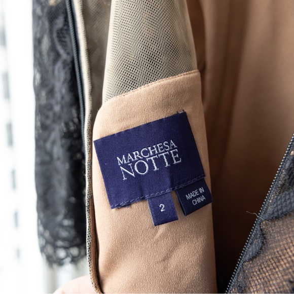 Marchesa Notte Black Lace Evening Gown with Sequin Skirt - Picture 4 of 4